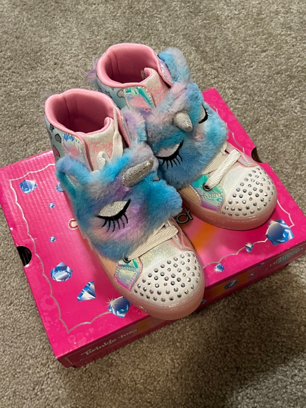 New Girls Hi Top Twinkle Toes Sketchers Sneakers Unicorn - 1 - in box